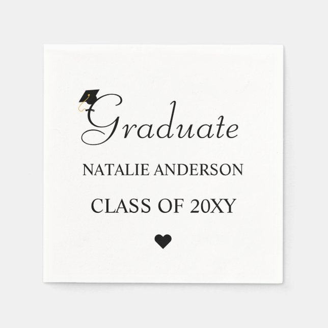 Schwarz-weiße Minimal Grad Elegant Graduation Part Serviette (Vorderseite)