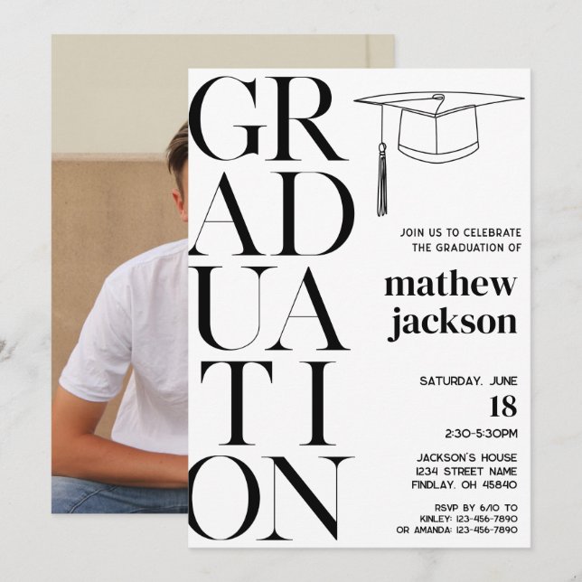 Schwarz-weiße Minimalistische "24 Abitur Party Einladung (Vorne/Hinten)