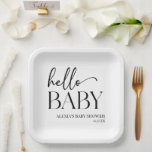Schwarz-weiße Minimalistische Hello Baby Dusche Pappteller<br><div class="desc">Dies sind Schwarz-weiße Minimal Minimalistisch Hello Baby Shower Paper Teller!</div>