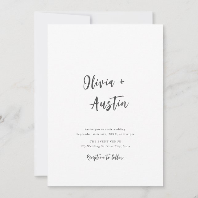 Schwarz-weiße Minimalistische Hochzeit mit moderne Einladung (Vorderseite)