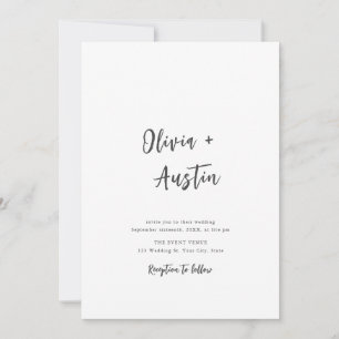 Schwarz-weiße Minimalistische Hochzeit mit moderne Einladung