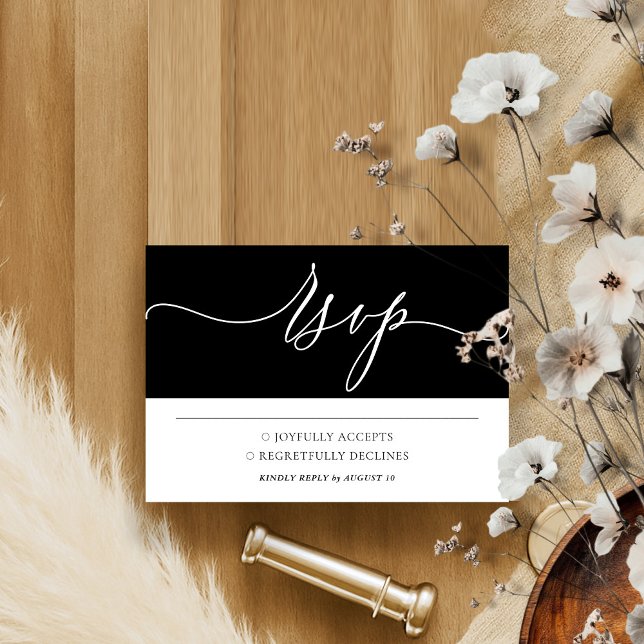 Schwarz-weiße Minimalistische Hochzeit RSVP Karte (Von Creator hochgeladen)