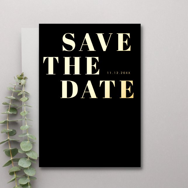 Schwarz-weiße Minimalistische Hochzeit Speichern S Folieneinladung (Front)