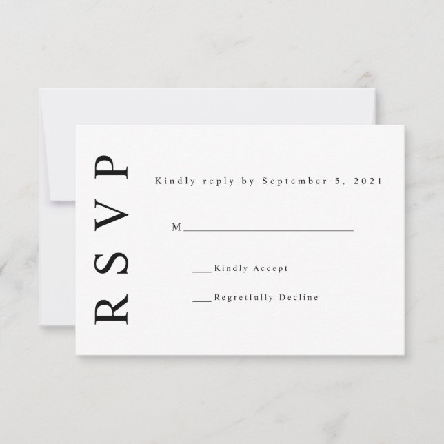 Schwarz-weiße Minimalistische Hochzeitkarte für Mo RSVP Karte (Vorderseite)