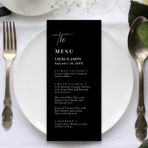 Schwarz-Weiße Minimalistische Hochzeits-Dinner-Men Menükarte