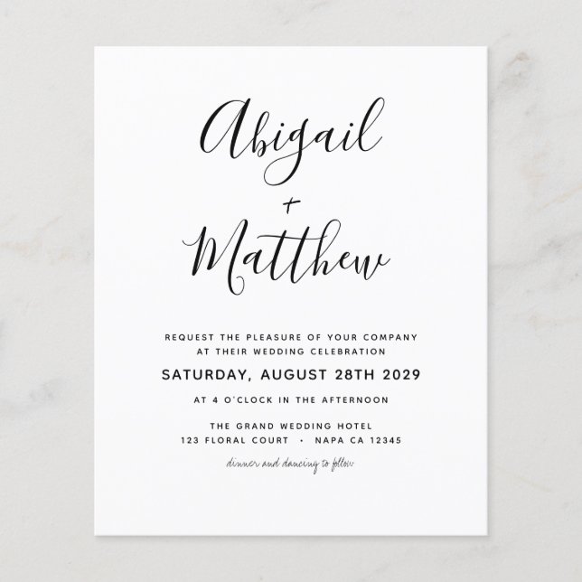 Schwarz-weiße Minimalistische Hochzeitseinladung Flyer (Vorne)