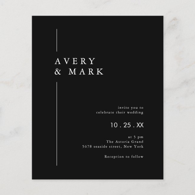 Schwarz-weiße Minimalistische Hochzeitseinladung Flyer (Vorne)