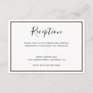 Schwarz-Weiße Minimalistische Hochzeitsempfangskar Begleitkarte