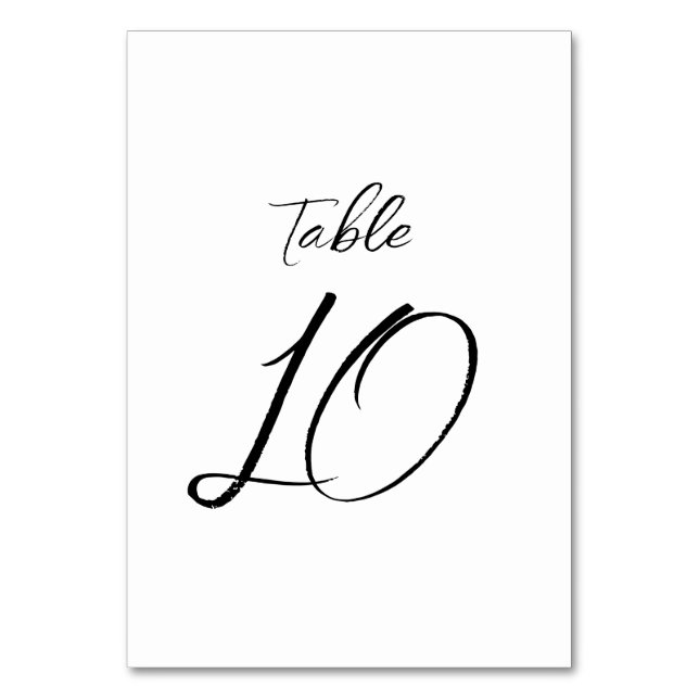 Schwarz-weiße Minimalistische Kalligraphie Moderne Tischnummer (Vorderseite)