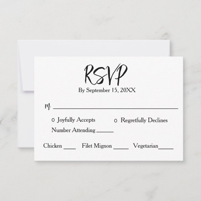 Schwarz-weiße Minimalistische Kalligraphie RSVP Karte (Vorderseite)