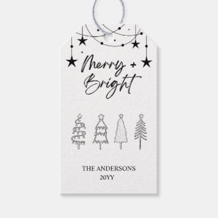 Schwarz-weiße Minimalistische Pine Trees Weihnacht Geschenkanhänger