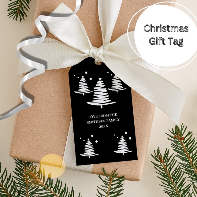 Schwarz-weiße Minimalistische Weihnachtsbäume - Ge Geschenkanhänger (Von Creator hochgeladen)