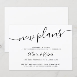 Schwarz-weiße Minimalschrift verschoben neue Pläne Einladung