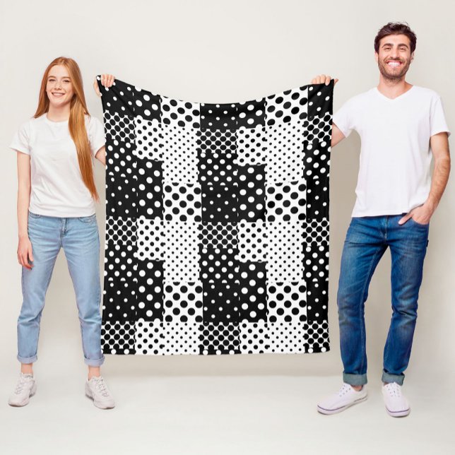 Schwarz-weiße Mode mit Punkten im Design  Fleecedecke (Von Creator hochgeladen)