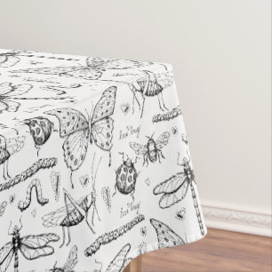 Schwarz-weiße Modern Insects Illustration Liebe Bu Tischdecke