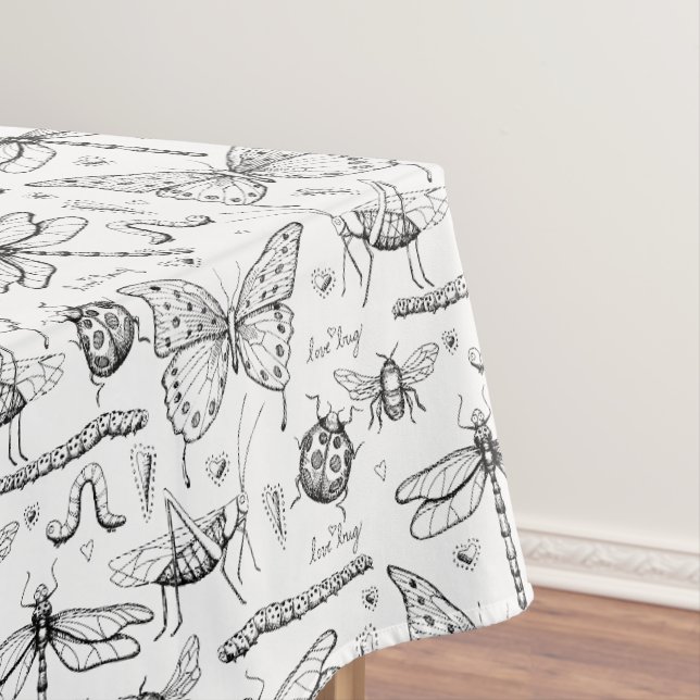 Schwarz-weiße Modern Insects Illustration Liebe Bu Tischdecke (Beispiel)