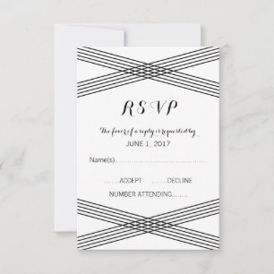 Schwarz-weiße moderne Deko-Antwortkarte RSVP Karte