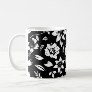 Schwarz Weiße moderne florale Blätter wehend Kaffeetasse