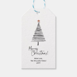 Schwarz-weiße moderne frohe Weihnachtsbaum-Geschen Geschenkanhänger