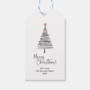 Schwarz-weiße moderne frohe Weihnachtsbaum-Geschen Geschenkanhänger