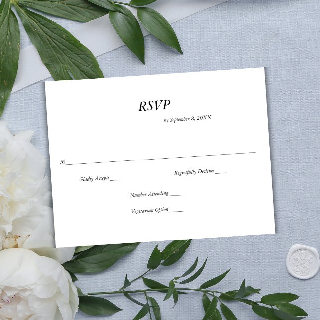 Schwarz-weiße moderne Minimalistische Hochzeitskar (Black White Modern Minimalist Wedding RSVP card)
