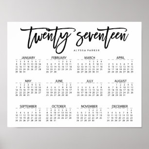 Schwarz-weiße moderne Typografie 2017 Kalender Poster
