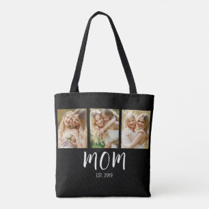 Schwarz Weiße Mom Etabliert Schrift 3 Foto Elegant Tasche