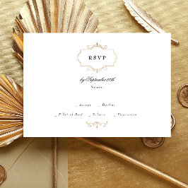 Schwarz-weiße Mono-Hochzeit in antiken Goldsorten RSVP Karte