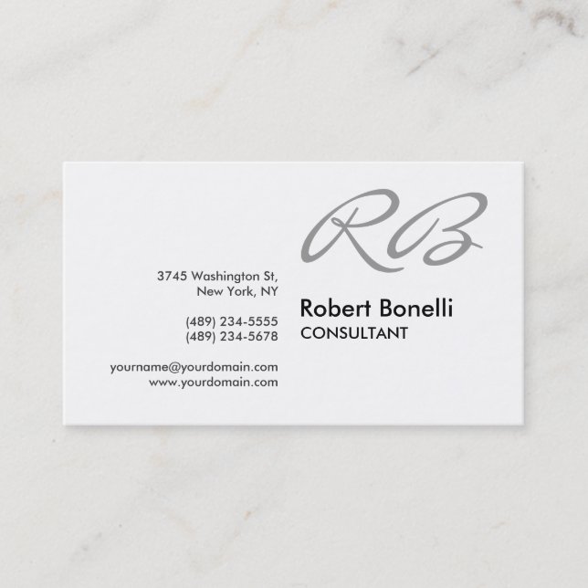 Schwarz-weiße Monogram Consultant-Visitenkarte Visitenkarte (Vorderseite)