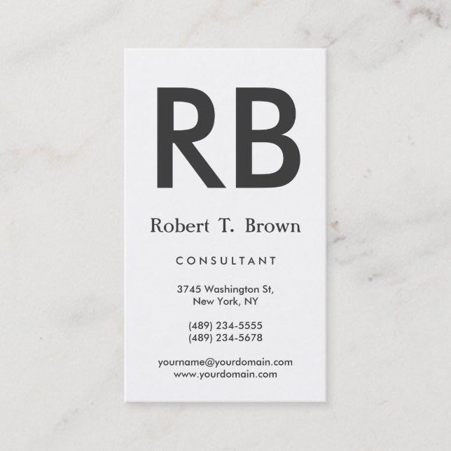 Schwarz-weiße Monogram Consultant-Visitenkarte Visitenkarte (Vorderseite)