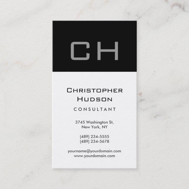 Schwarz-weiße Monogram Consultant-Visitenkarte Visitenkarte (Vorderseite)