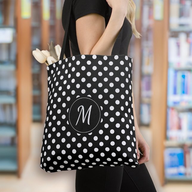 Schwarz-weiße Monogram Polka Dots Tasche (Von Creator hochgeladen)