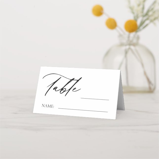 Schwarz-weiße Monogramm-Hochzeitstil-Tischnummer Platzkarte (Vorderseite)