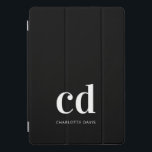 Schwarz-weiße Monogramm-Initialen elegant, modern iPad Pro Cover<br><div class="desc">Schwarzer Hintergrund und weißer Text. Personalisieren und fügen Sie Ihre Monogramm-Initialen und einen Namen hinzu. Für ihn und sie. Minimalistisch und modern!</div>