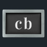 Schwarz-weiße Monogramm-Initialen elegant, modern Rechteckige Gürtelschnalle<br><div class="desc">Klassischer schwarzer Hintergrund und weißer Text. Personalisieren Sie Ihre Monogramm-Initialen und fügen Sie sie hinzu.</div>