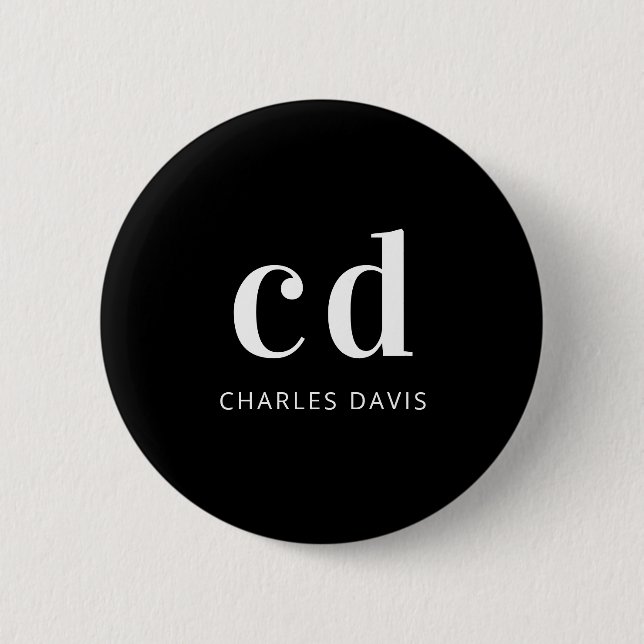 Schwarz-weiße Monogramm-Initialen minimalistisch Button (Vorderseite)