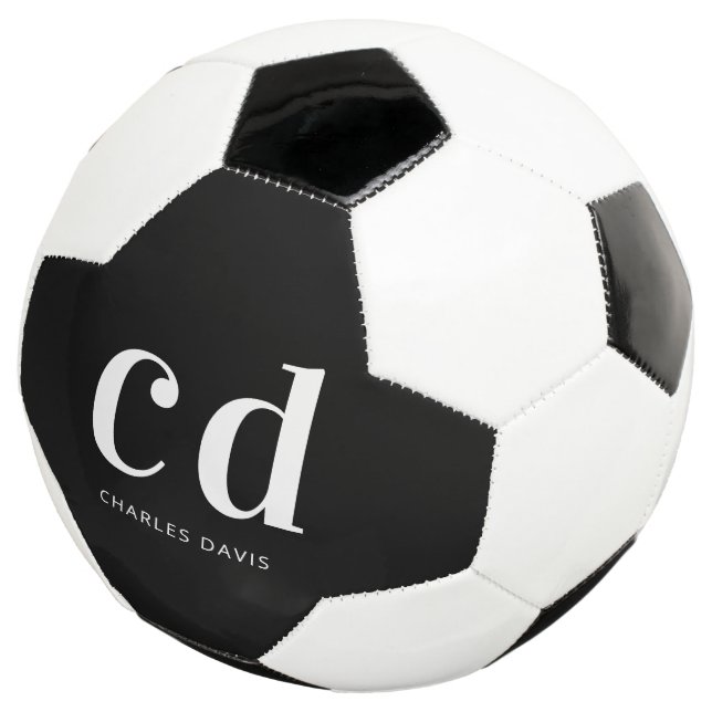 Schwarz-weiße Monogramm-Initialen minimalistisch Fußball (Dreiviertel)
