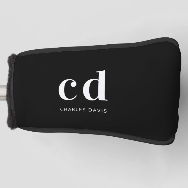 Schwarz-weiße Monogramm-Initialen minimalistisch Golf Headcover (Vorderseite)