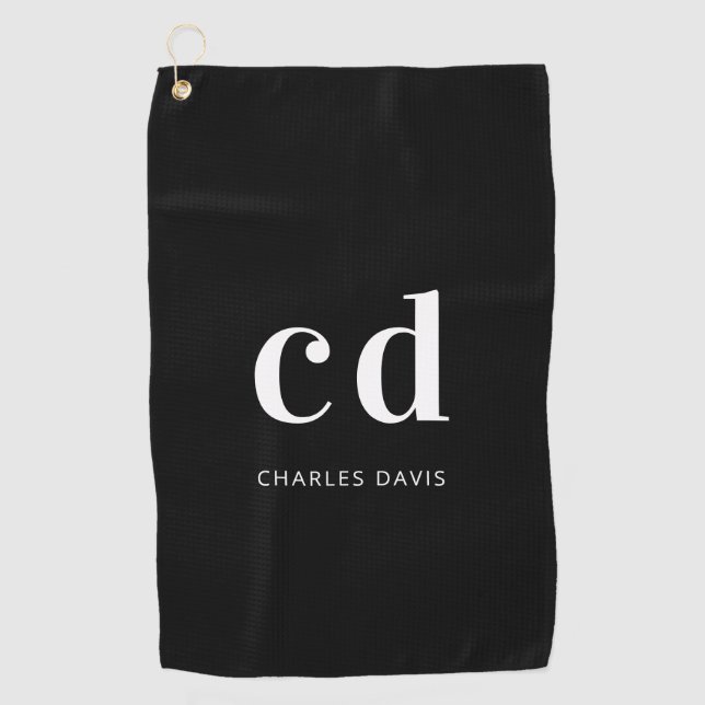Schwarz-weiße Monogramm-Initialen minimalistisch Golfhandtuch (Vorderseite)