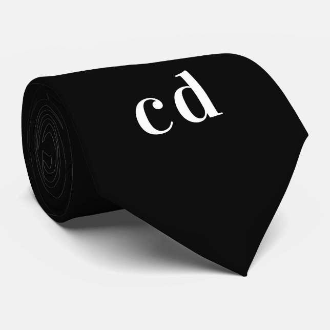 Schwarz-weiße Monogramm-Initialen minimalistisch Krawatte (Gerollt)