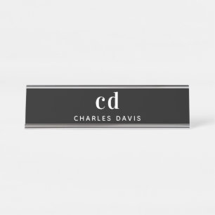 Schwarz-weiße Monogramm-Initialen minimalistisch m Schreibtischnamensplakette