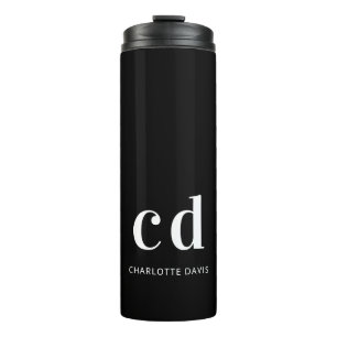 Schwarz-weiße Monogramm-Initialen minimalistisch Thermosbecher