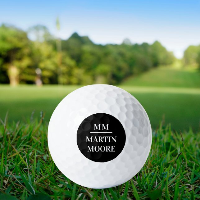 Schwarz-weiße Monogramm-Initialen minimalistischer Golfball (Von Creator hochgeladen)