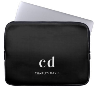 Schwarz-weiße Monogramm-Initittien Name minimalist Laptopschutzhülle