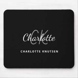 Schwarz-weiße Monogramm-Initittien Name minimalist Mousepad