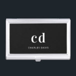 Schwarz-weiße Monogramm-Initittien Name minimalist Visitenkarten Dose<br><div class="desc">Ein klassisch schicker schwarzer Hintergrund. Personalisieren und fügen Sie Ihre Monogramm-Initialen mit weißen Blockbuchstaben und Ihren Namen in weiß. Modern,  trendig und einfach.</div>