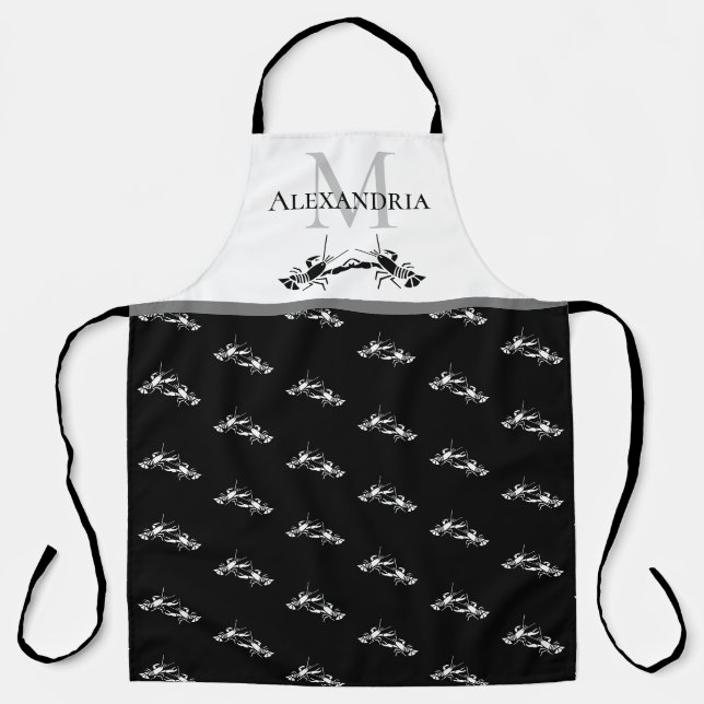 Schwarz-weiße Monogramm Name Lobster Muster Schürz Schürze (Vorderseite)