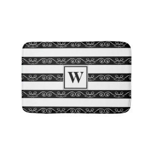 Schwarz-weiße Monogramm-Streifen Badematte