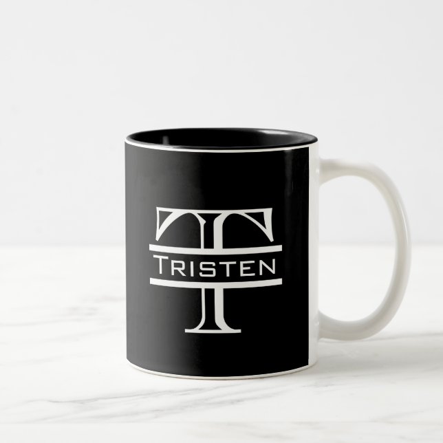 Schwarz-weiße Monogramm Zweifarbige Tasse (Rechts)