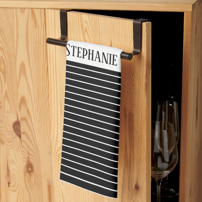 Schwarz-weiße Monogramme Muster der Camouflage Str Geschirrtuch (Drittel gefaltet)